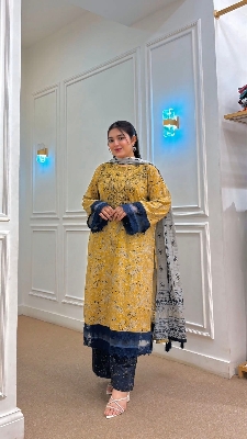Picture of Hamim Fashion Digital Printed Stitched 3 Piece ​China Microstich Fabric with Lace Work  - Multicolor