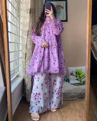 Picture of Hamim Fashion 3 Piece Stitched Pure Cotton Kurti in Skin Print