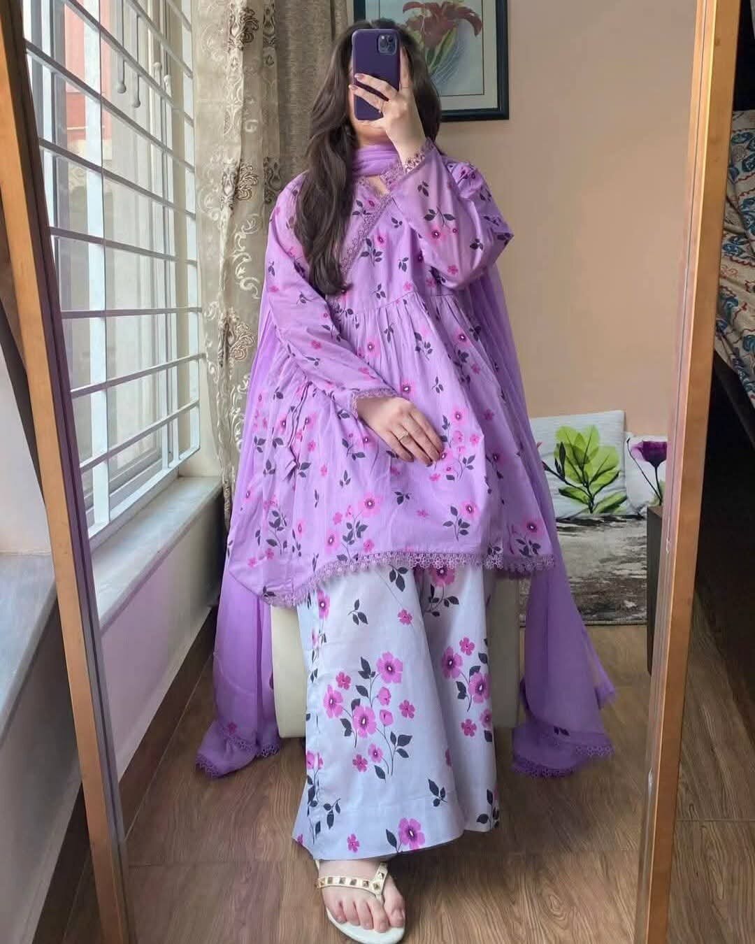 Picture of Hamim Fashion 3 Piece Stitched Pure Cotton Kurti in Skin Print