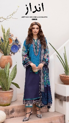 Picture of Hamim Fashion Digital Printed Stitched 3 Piece ​China Microstich Fabric - Blue