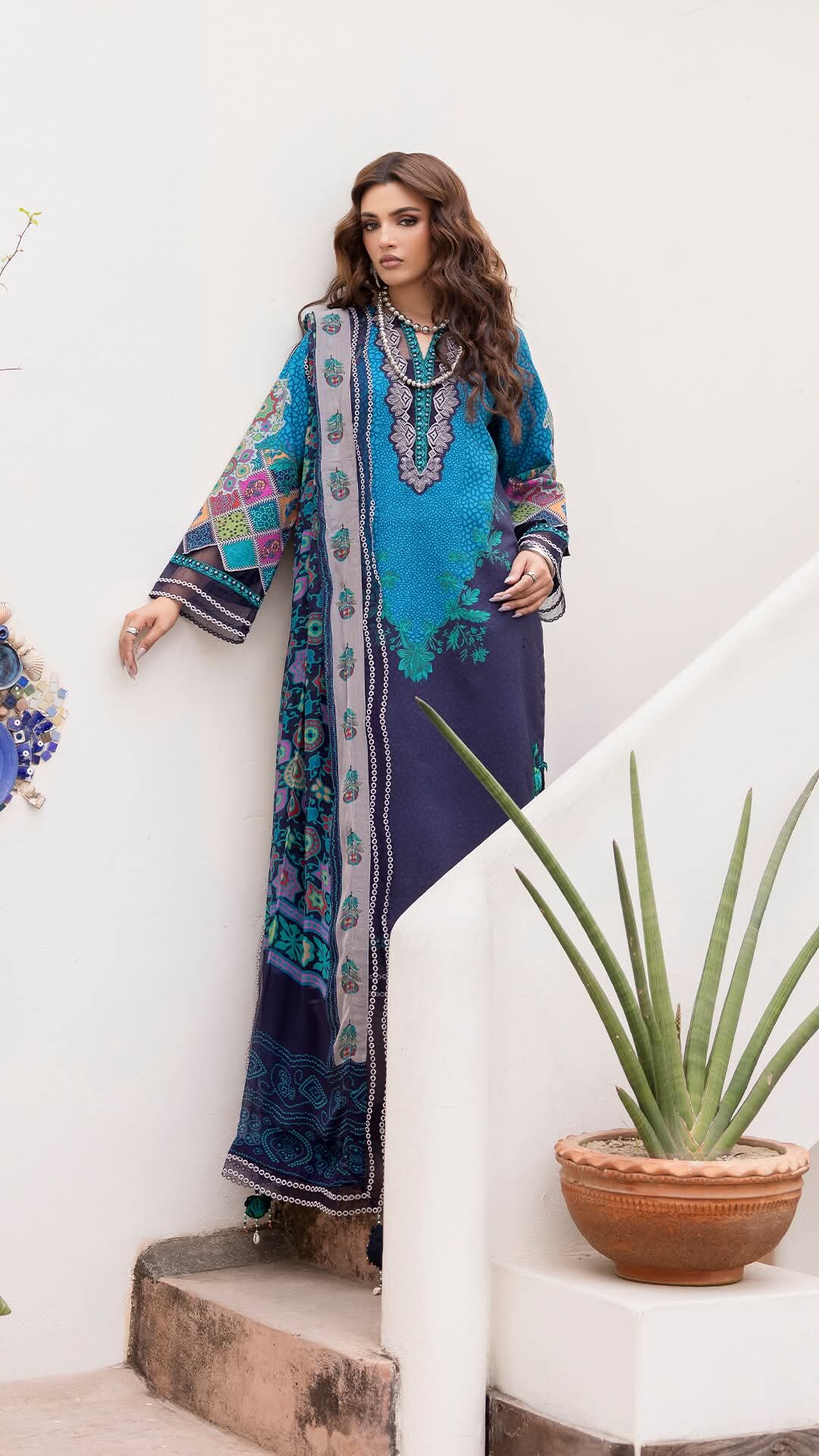 Picture of Hamim Fashion Digital Printed Stitched 3 Piece ​China Microstich Fabric - Blue