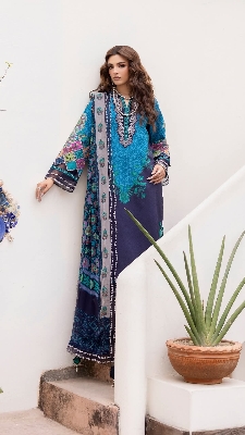 Picture of Hamim Fashion Digital Printed Stitched 3 Piece ​China Microstich Fabric - Blue