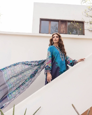 Picture of Hamim Fashion Digital Printed Stitched 3 Piece ​China Microstich Fabric - Blue
