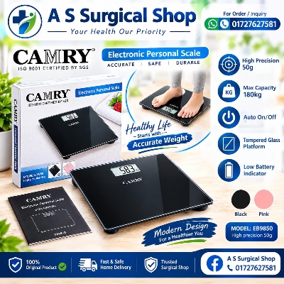 Picture of CAMRY EB9850 Premium Electronic Personal Weighing Scale High-Precision 180kg Digital Body Weight Scale with Tempered Glass Platform, Auto On/Off & Low Battery Indicator