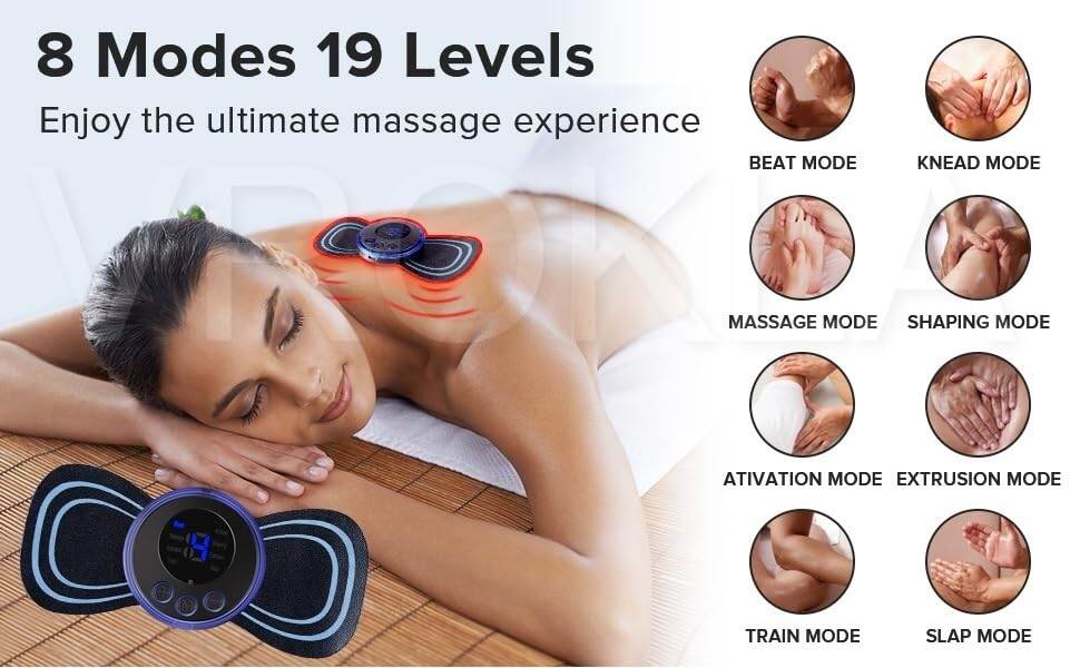 Picture of Tens Units EMS Mini Massager with 6 Pads ,Muscle Stimulator Full Body Relax Machine Rechargeable Device for Legs Back Neck Pain Relief Therapy - Multicolor