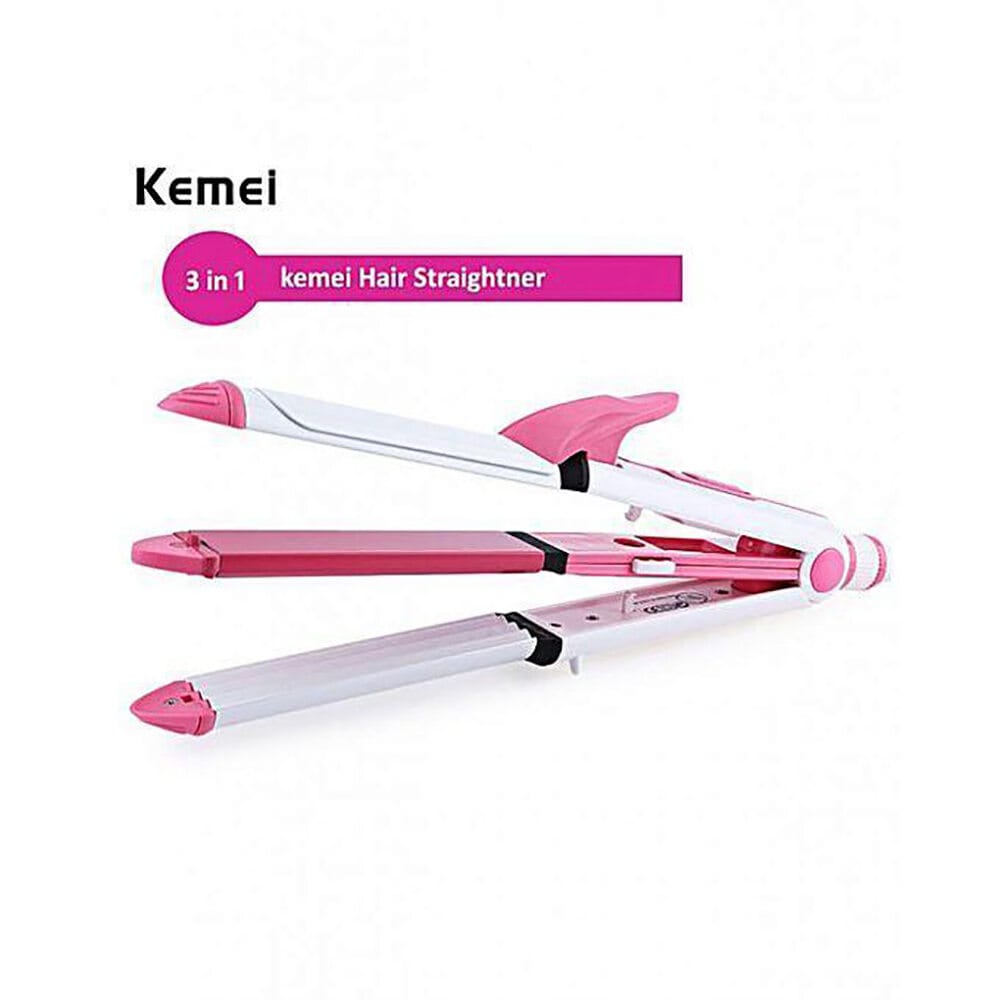 Picture of Kemei KM-1291 Ceramic Professional 3 in 1 Electric Hair Straightener Curler Styler and Crimper For Women - Multicolor