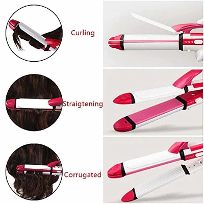 Picture of Kemei KM-1291 Ceramic Professional 3 in 1 Electric Hair Straightener Curler Styler and Crimper For Women - Multicolor
