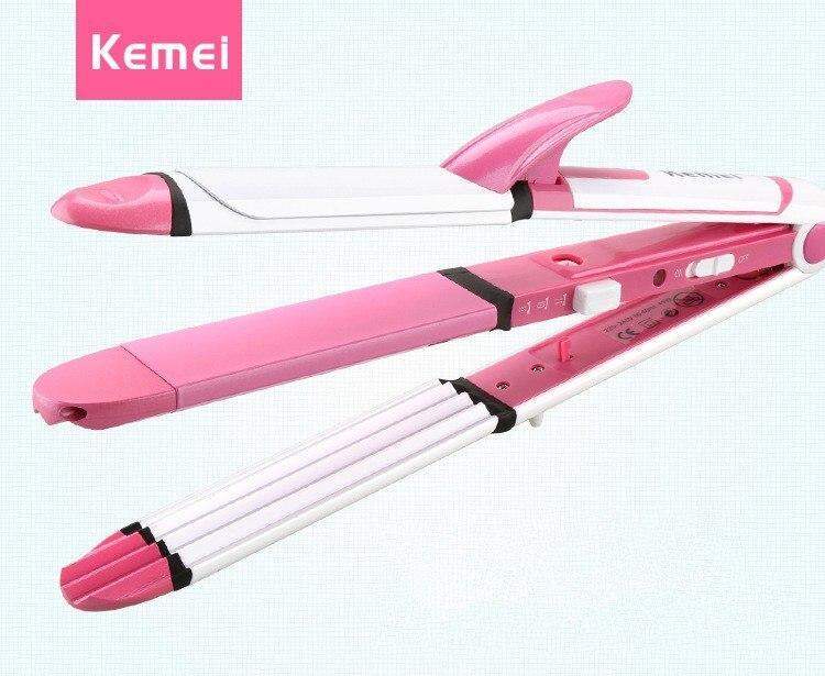 Picture of Kemei KM-1291 Ceramic Professional 3 in 1 Electric Hair Straightener Curler Styler and Crimper For Women - Multicolor