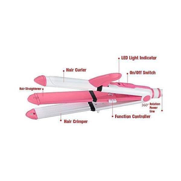Picture of Kemei KM-1291 Ceramic Professional 3 in 1 Electric Hair Straightener Curler Styler and Crimper For Women - Multicolor
