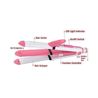 Picture of Kemei KM-1291 Ceramic Professional 3 in 1 Electric Hair Straightener Curler Styler and Crimper For Women - Multicolor