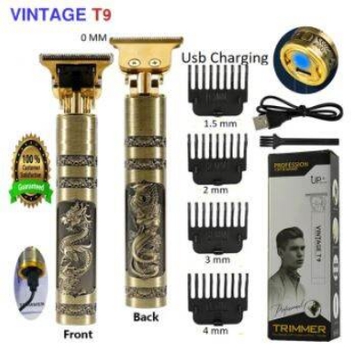 Picture of T9 Vintage USB 6500 charging cable with Rechargeable Hair Trimmer metal body Hair Cutting Machine For Men and Women - Multicolor