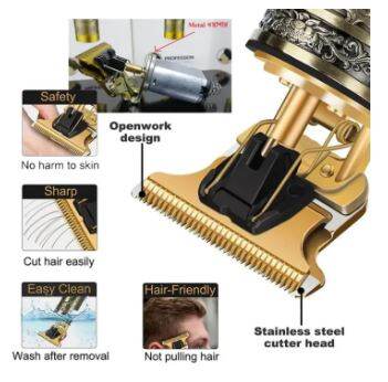 Picture of T9 Vintage USB 6500 charging cable with Rechargeable Hair Trimmer metal body Hair Cutting Machine For Men and Women - Multicolor
