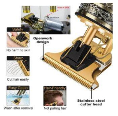Picture of T9 Vintage USB 6500 charging cable with Rechargeable Hair Trimmer metal body Hair Cutting Machine For Men and Women - Multicolor