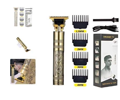 Picture of T9 Vintage USB 6500 charging cable with Rechargeable Hair Trimmer metal body Hair Cutting Machine For Men and Women - Multicolor