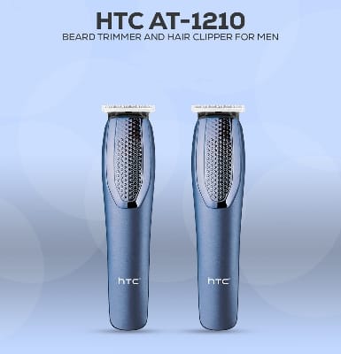Picture of HTC AT-1210 Beard Trimmer And Hair Clipper For Men 45 min Runtime 4 Length Settings  (Blue) - Multicolor