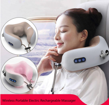 Picture of U-Shaped Vibration Electric Rechargeable Massage Pillow Electric Travel Massage Pillow U-Shaped Memory Foam Neck Massage - Multicolor