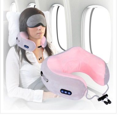 Picture of U-Shaped Vibration Electric Rechargeable Massage Pillow Electric Travel Massage Pillow U-Shaped Memory Foam Neck Massage - Multicolor