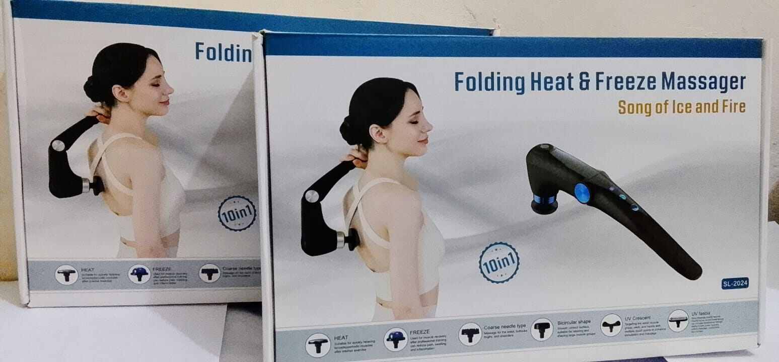Picture of Portable Foldable Massage Gun Heat Cold Head Rotatable Design Professional Handheld Massager Whole Body Back Neck Muscle - Multicolor