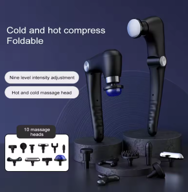 Picture of Portable Foldable Massage Gun Heat Cold Head Rotatable Design Professional Handheld Massager Whole Body Back Neck Muscle - Multicolor