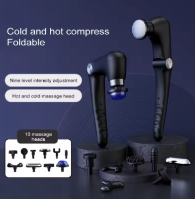 Picture of Portable Foldable Massage Gun Heat Cold Head Rotatable Design Professional Handheld Massager Whole Body Back Neck Muscle - Multicolor