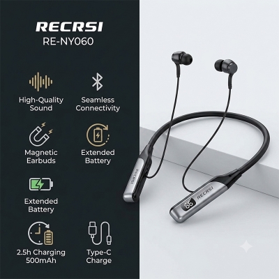 Picture of 200H Magnetic Neckband Wireless Bluetooth 5.3 Earbuds Long Standby Sports Music Earphones HiFi Sound Headphones Support TF Card Output 200 Hour Playback EVG