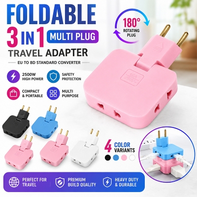 Picture of 3 in 1 Mutli Plug Travel Adapter Socket (3 Power Socket) High Power EU Bangladesh Standard 180° Rotating Coverter Socket AC Adapter