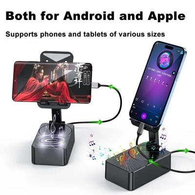 Picture of Imported 3 in 1 Cell Phone Stand with Wireless Bluetooth Speaker & Power Bank - Foldable Audio Phone Holder with HD Surround Sound for Home & Outdoor