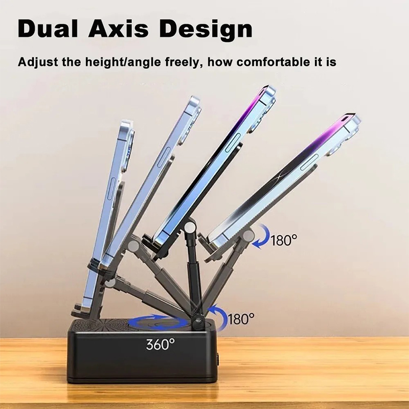 Picture of Imported 3 in 1 Cell Phone Stand with Wireless Bluetooth Speaker & Power Bank - Foldable Audio Phone Holder with HD Surround Sound for Home & Outdoor