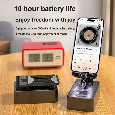 Picture of Imported 3 in 1 Cell Phone Stand with Wireless Bluetooth Speaker & Power Bank - Foldable Audio Phone Holder with HD Surround Sound for Home & Outdoor