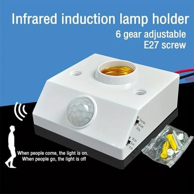 Picture of Motion Sensor Holder PIR Infrared Sensor Switch Automatic for E27 Light Bulb Human Body Induction LED Light Lamp Holder Patch System White