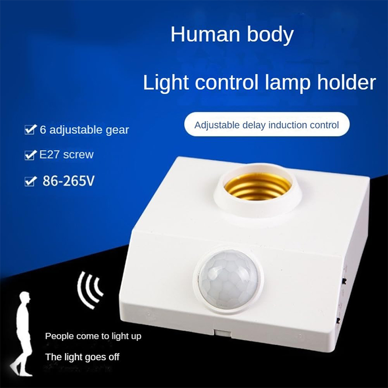 Picture of Motion Sensor Holder PIR Infrared Sensor Switch Automatic for E27 Light Bulb Human Body Induction LED Light Lamp Holder Patch System White