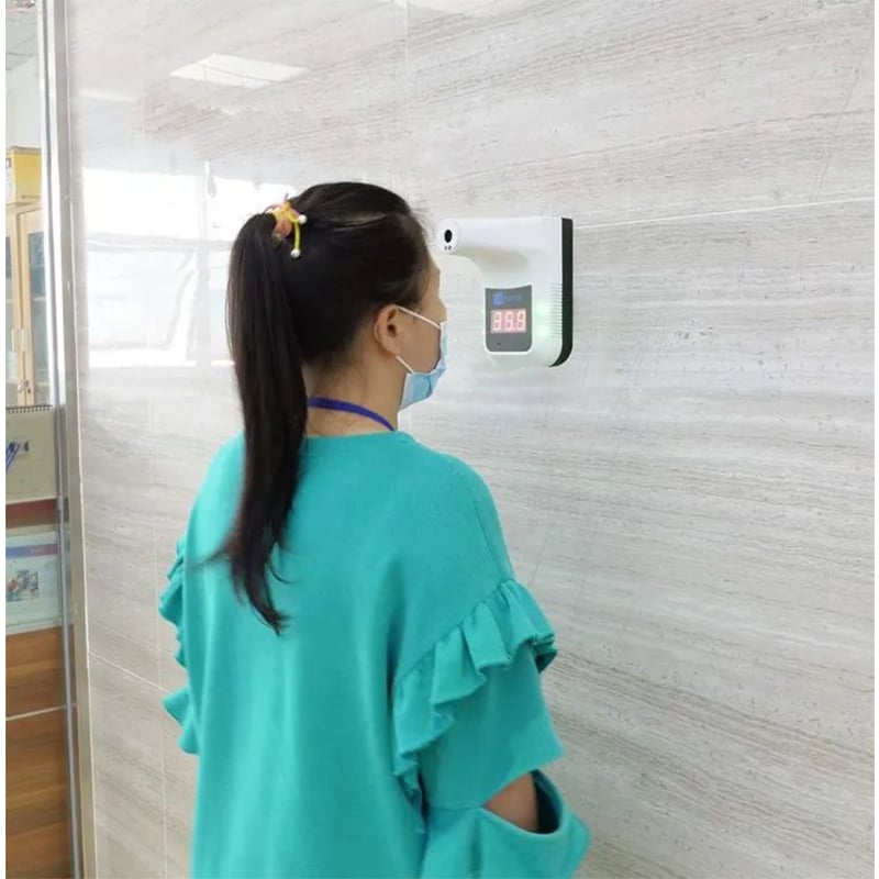 Picture of Non-Contact IR Infrared Sensor Forehead Hanging Wall Mount LCD Digital Thermometer High Precision Temperature - White