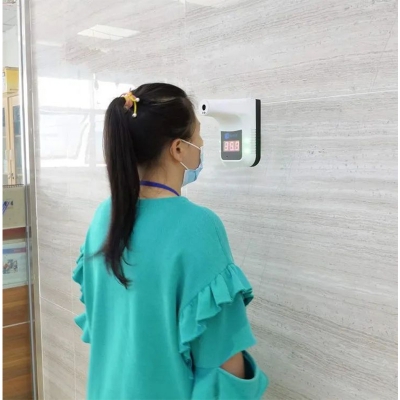 Picture of Non-Contact IR Infrared Sensor Forehead Hanging Wall Mount LCD Digital Thermometer High Precision Temperature - White