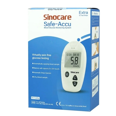 Picture of Sinocare Safe-Accu Blood Glucose Monitor with 10pcd strips &1 0 pcs needle and pen Diabetics machine - White