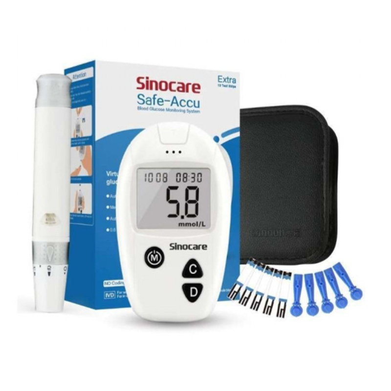 Picture of Sinocare Safe-Accu Blood Glucose Monitor with 10pcd strips &1 0 pcs needle and pen Diabetics machine - White