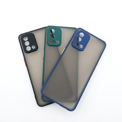 Picture of For Oppo F19 - Luxurious Smoky Matte Case Shockproof Contrast Color Hit Button Hard Silicone Transparent Back Cover -Black