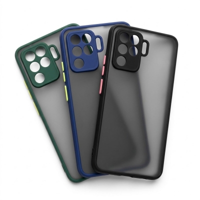 Picture of For Oppo F19 Pro - Luxurious Smoky Matte Case Shockproof Contrast Color Hit Button Hard Silicone Transparent Black cover 