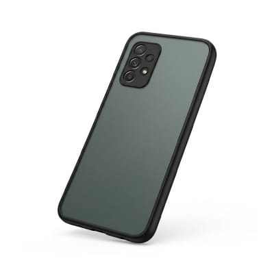 Picture of Oppo A95  Luxurious Smoky Matte Case Shockproof Contrast Color Hit Button Hard Silicone Transparent Back Cover -Black
