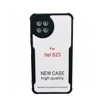 Picture of For Itel S23 Cover Edge-Reinforced Shockproof Cushion Back Clear Hybrid Transparent Hard Cover Casing - Camera - Phone Back Cover -Black