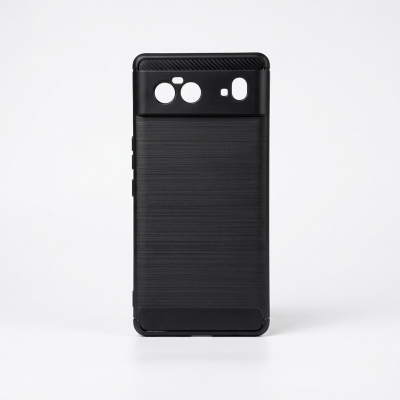 Picture of Carbon Fiber Case For Google Pixel 6 Luxury Stylish Rubber Silicone Armor Designed Shockproof Flexible Camera Bumper Protective TPU Back Cover - Camera - Phone -Black