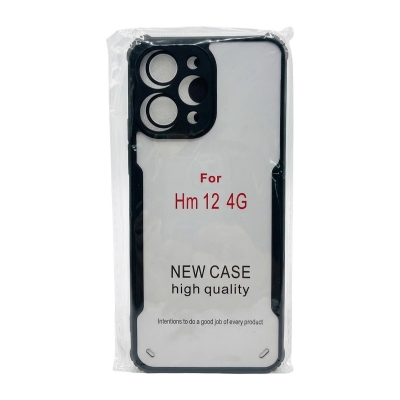 Picture of For Xiaomi Redmi 12 4G Cover Edge-Reinforced Shockproof Cushion Back Clear Hybrid Transparent Hard Cover Casing - Camera - Phone Back Cover -Black