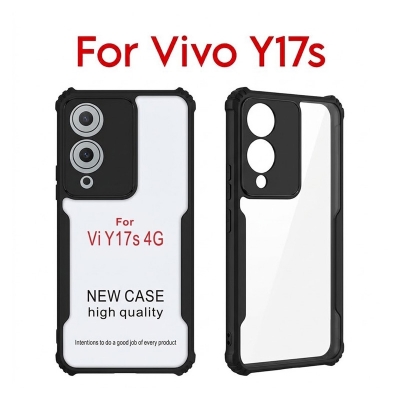 Picture of For Vivo Y17s Cover Edge-Reinforced Shockproof Cushion Back Clear Hybrid Transparent Hard Cover Casing - Camera - Phone Back Cover -Black