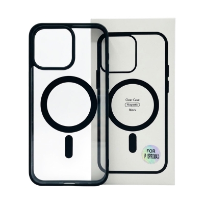 Picture of Slim Clear Transparent Silicone Back Cover Case for iPhone 15 Pro Max Effortless Style with Magsafe Charger Support -Black