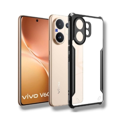 Picture of For Vivo V60 Edge-Reinforced Shockproof Cushion Back Clear Hybrid Transparent Hard Cover Casing -Black