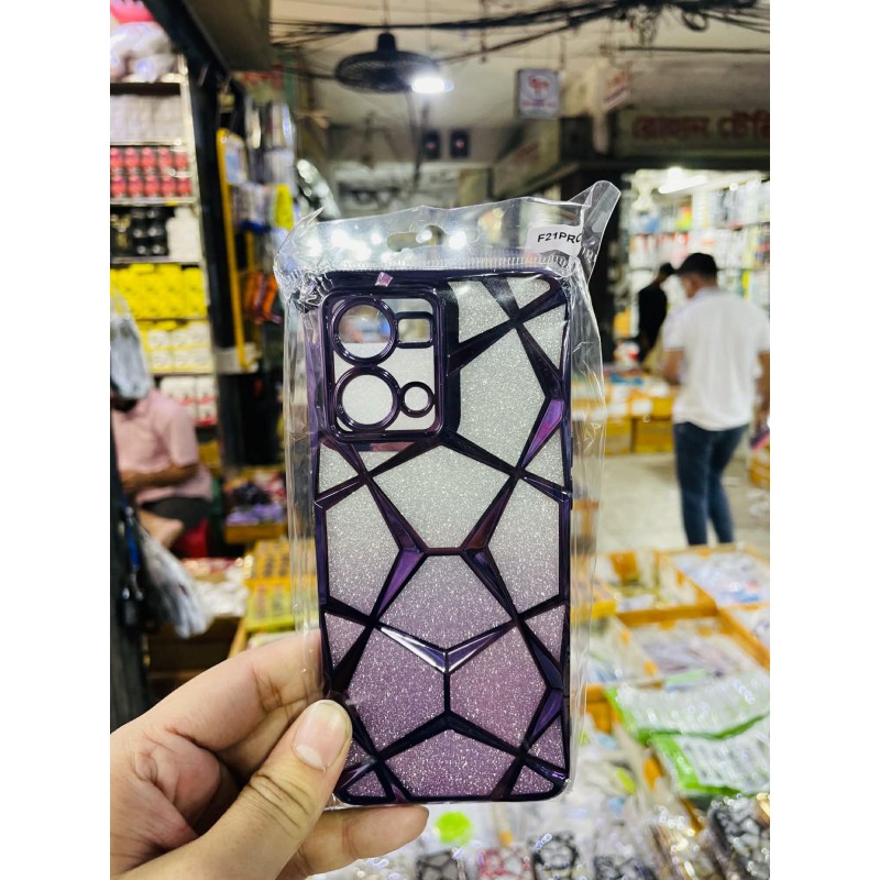 Picture of Luxury Girl's Phone Case for Oppo F21 Pro 4G Glitter Bling 3D Cube Diamond Marble Soft TPU Shockproof Ladies Cover 