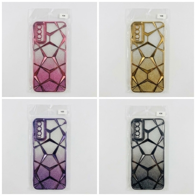Picture of Luxury Girl's Phone Case for Vivo Y20 Glitter Bling 3D Cube Diamond Marble Soft TPU Shockproof Ladies Cover 