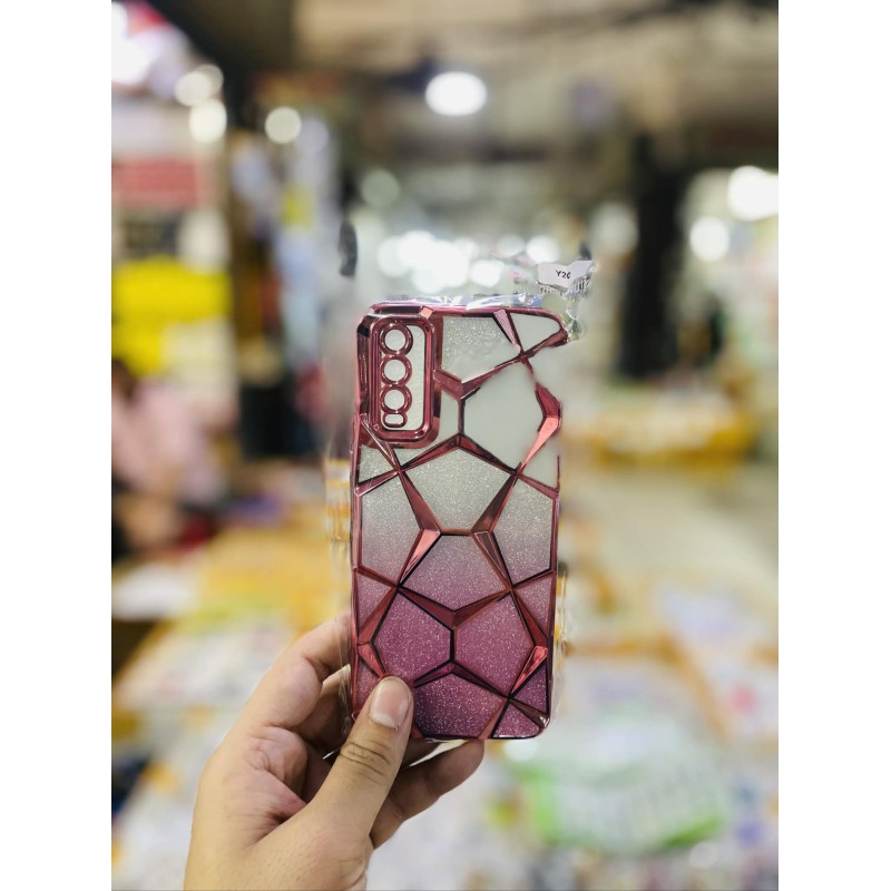 Picture of Luxury Girl's Phone Case for Vivo Y20 Glitter Bling 3D Cube Diamond Marble Soft TPU Shockproof Ladies Cover 