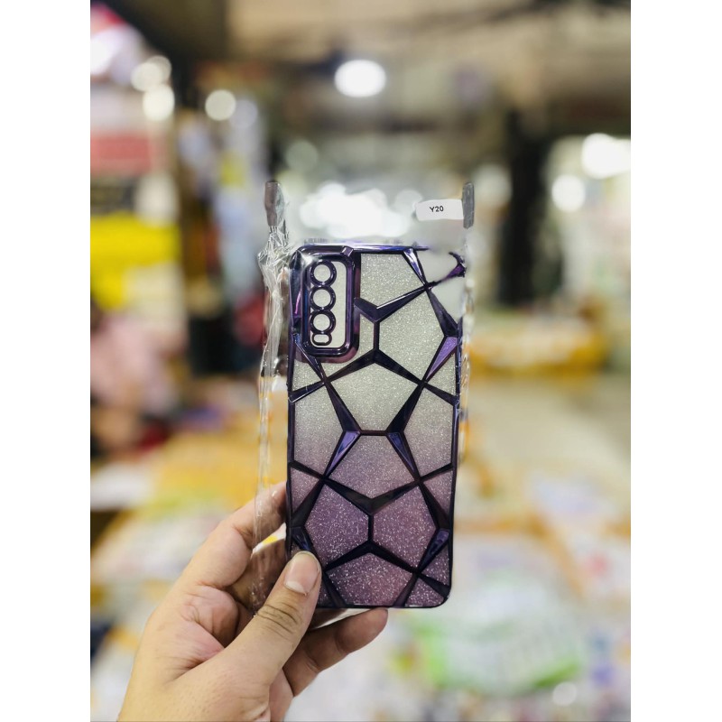 Picture of Luxury Girl's Phone Case for Vivo Y20 Glitter Bling 3D Cube Diamond Marble Soft TPU Shockproof Ladies Cover 