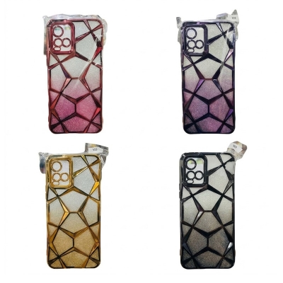 Picture of Luxury Girl's Phone Case for Vivo Y21 Glitter Bling 3D Cube Diamond Marble Soft TPU Shockproof Ladies Cover 