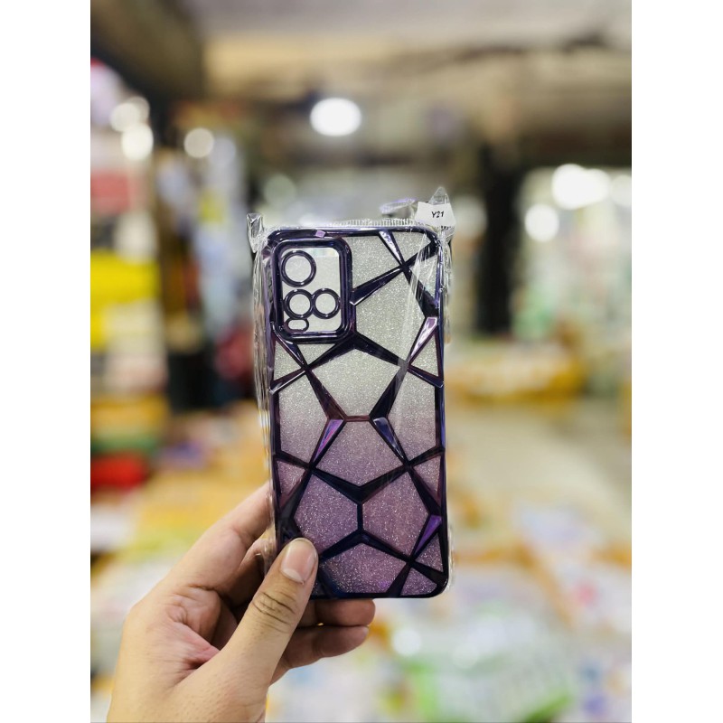 Picture of Luxury Girl's Phone Case for Vivo Y21 Glitter Bling 3D Cube Diamond Marble Soft TPU Shockproof Ladies Cover 